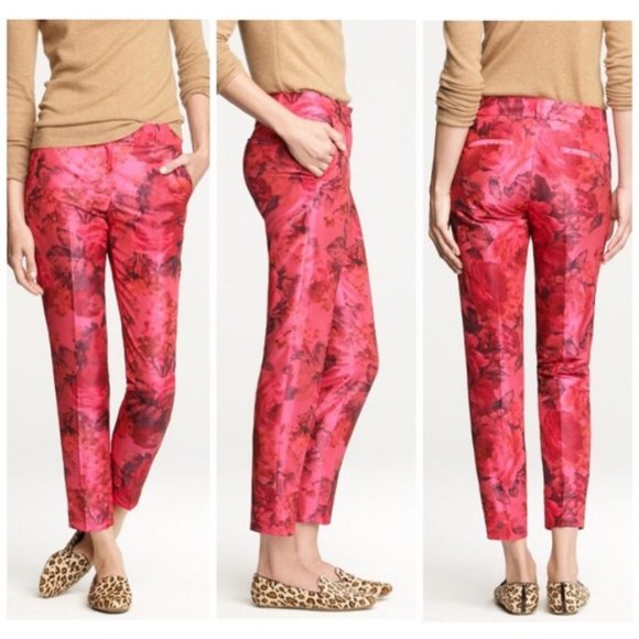 J.Crew Rose Floral Taffeta Cafe Capri Pant Size 0 - Picture 3 of 9